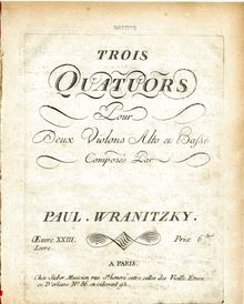 Partition violoncelle, 6 corde quatuors, Op.23, Wranitzky, Paul