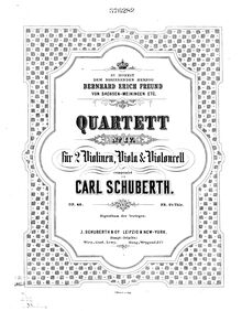 Partition violon 2, corde quatuor No.4, A minor, Schuberth, Carl