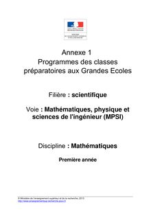 Programme des Classes Préparatoires aux Grandes Ecoles filière MPSI 2013-2014