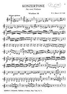 Partition violons II, Concertone, Concertone No.2, C major, Mozart, Wolfgang Amadeus