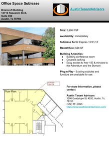 Austin Tenant Advisors Оffice Space for Sublease Available