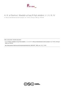 A. K. al Sanhuri, Masâdir al haq fil fiqh alislâmi, t. I, II, III, IV - note biblio ; n°2 ; vol.10, pg 476-478