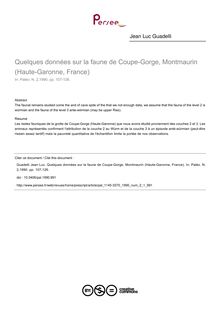 Quelques données sur la faune de Coupe-Gorge, Montmaurin (Haute-Garonne, France) - article ; n°1 ; vol.2, pg 107-126
