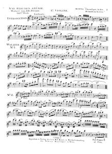 Partition parties complètes, Freuden-Grüsse, Walzer, 105tes Werk. Für 2 Violinen (3te Violine ad lib.) und Bass