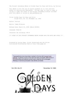 Golden Days for Boys and Girls - Volume XIII, No. 51: November 12, 1892
