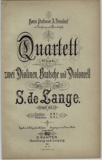 Partition couverture couleur, corde quatuor No.3, Op.67, G Major