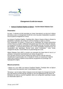 Lecteurs FreeStyle Papillon et Optium : Société Abbott Diabetes Care  janvier 07 : format pdf 01/04/2007