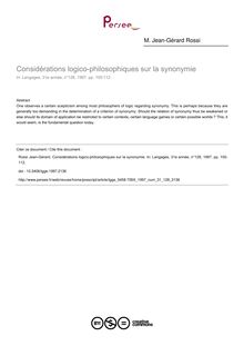 Considérations logico-philosophiques sur la synonymie - article ; n°128 ; vol.31, pg 105-112