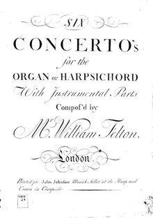 Partition Basso Continuo, 6 Concerto s pour pour orgue ou clavecin avec Instrumental parties