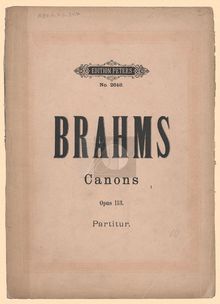 Partition complète, 13 Canons, Brahms, Johannes