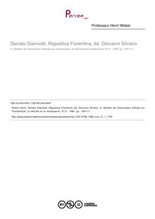 Donato Giannotti, Republica Fiorentina, éd. Giovanni Silvano  ; n°1 ; vol.31, pg 109-111