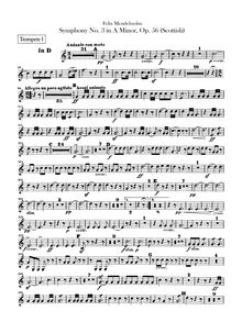 Partition trompette 1, 2 (D, C), Symphony No.3 en A minor, Sinfonie Nr.3 in a-Moll "Schottische"