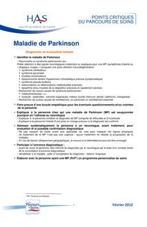 Maladie de Parkinson - Parcours de soins - Points critiques Parcours de soins Parkinson