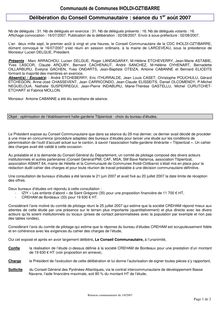 Choix prestataire etude TTIPIENTZAT et plan de financement 1-8-2007
