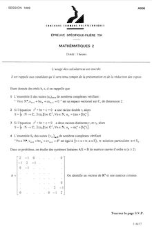 Mathématiques 2 1999 Classe Prepa TSI Concours Instituts Nat. Polytechniques (INP - ENSI)