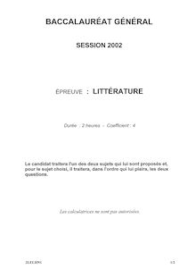 Baccalaureat 2002 litterature litteraire pondichery