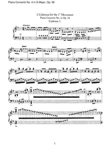 Partition compositeur s Cadenzas, Piano Concerto No.4, G major, Beethoven, Ludwig van