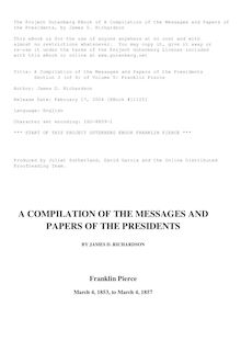 A Compilation of the Messages and Papers of the Presidents - Volume 5, part 3: Franklin Pierce