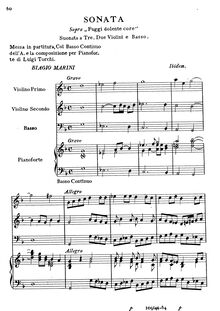 Partition complète, Sonata - Sopra  Fuggi dolente core , Marini, Biagio