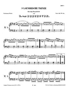 Partition de piano, 7 Ländler, WoO 11, D major (all movements) par Ludwig van Beethoven