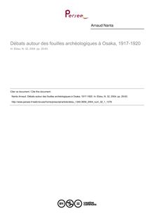 Débats autour des fouilles archéologiques à Osaka, 1917-1920 - article ; n°1 ; vol.32, pg 25-63