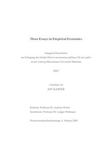 Three essays in empirical economics [Elektronische Ressource] / vorgelegt von Joy Kapfer