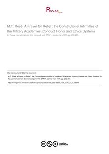 M.T. Rosé, A Frayer for Relief : the Constitutional Infirmities of the Military Académies, Conduct, Honor and Ethics Systems - note biblio ; n°1 ; vol.27, pg 292-293