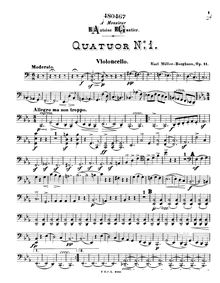 Partition violoncelle, corde quatuor No.1, Op.11, C major, Müller Berghaus, Karl