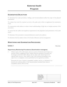 Examination Handbook 350P, External Audit Program, April 2002