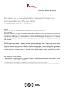 Circulation du revenu et circulation du capital : la distinction monnaie/crédit chez Thomas Tooke - article ; n°3 ; vol.36, pg 555-578