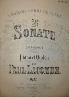 Partition complète et , partie, violon Sonata No.2, Lacombe, Paul