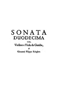 Partition Sonata No.12 en D major, 12 sonates pour violon, viole de gambe et Continuo