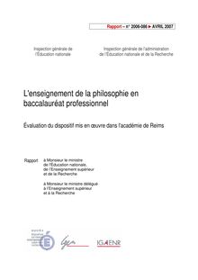 L enseignement de la philosophie en baccalauréat professionnel : évaluation du dispositif mis en oeuvre dans l académie de Reims