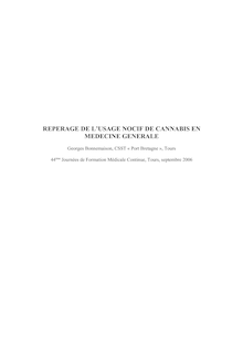 REPERAGE DE L USAGE NOCIF DE CANNABIS EN MEDECINE GENERALE