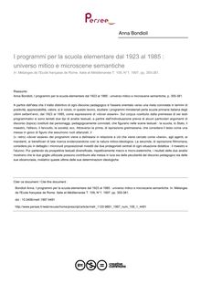 I programmi per la scuola elementare dal 1923 al 1985 : universo mitico e microscene semantiche - article ; n°1 ; vol.109, pg 355-381
