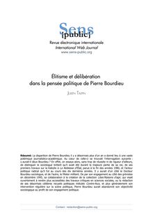Elitisme et délibération dans la pensée politique de Pierre Bourdieu