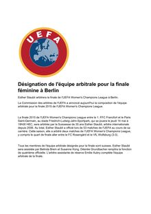 UEFA : désignation de l équipe arbitrale pour la finale féminine à Berlin