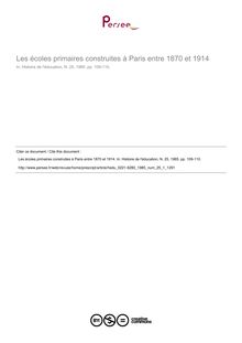 Les écoles primaires construites à Paris entre 1870 et 1914 - article ; n°1 ; vol.25, pg 109-110