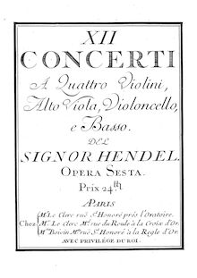 Partition violons II, 12 concerts Grossi, HWV 319-330, Handel, George Frideric