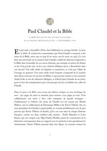 Paul Claudel et la Bible
