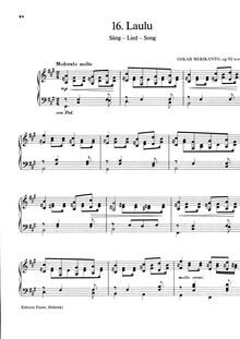 Partition No.1: Laulu (Song), Piano pièces, Merikanto, Oskar