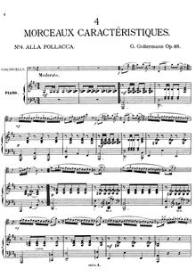 Partition No.4 Alla Pollacca, partition de piano et partition de violoncelle, 4 Morceaux Caractéristiques, Op.48