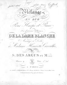 Partition Piano , partie, Mélange en duo pour harpe et piano sur plusieurs thèmes de La dame blanche