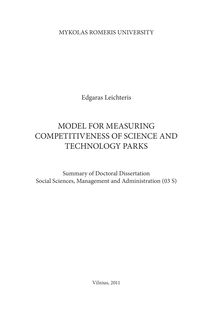Model for measuring competitiveness of science and technology parks ; Mokslo ir technologijų parkų konkurencingumo vertinimo modelis