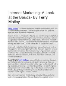 Internet Marketing: A Look at the Basics- By Terry Motley