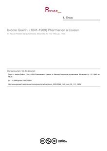 Isidore Guérin, (1841-1909) Pharmacien à Lisieux - article ; n°112 ; vol.30, pg 19-20