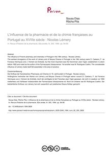 L influence de la pharmacie et de la chimie françaises au Portugal au XVIIIe siècle : Nicolas Lémery - article ; n°300 ; vol.82, pg 84-90