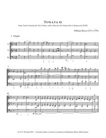 Partition Sonata No.11, 12 sonates pour 2 violons avec a basse pour pour violoncelle ou Harpsicord