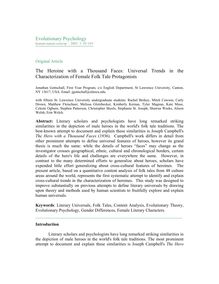 The heroine with a thousand faces: Universal trends in the characterization of female folk tale protagonists
