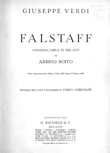 Partition complète, Falstaff, Commedia lirica in tre atti, Verdi, Giuseppe par Giuseppe Verdi